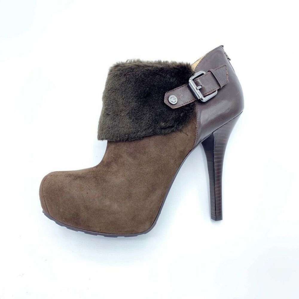 NEW Guess Ankle Boots Suede Stiletto Faux Fur 9.5